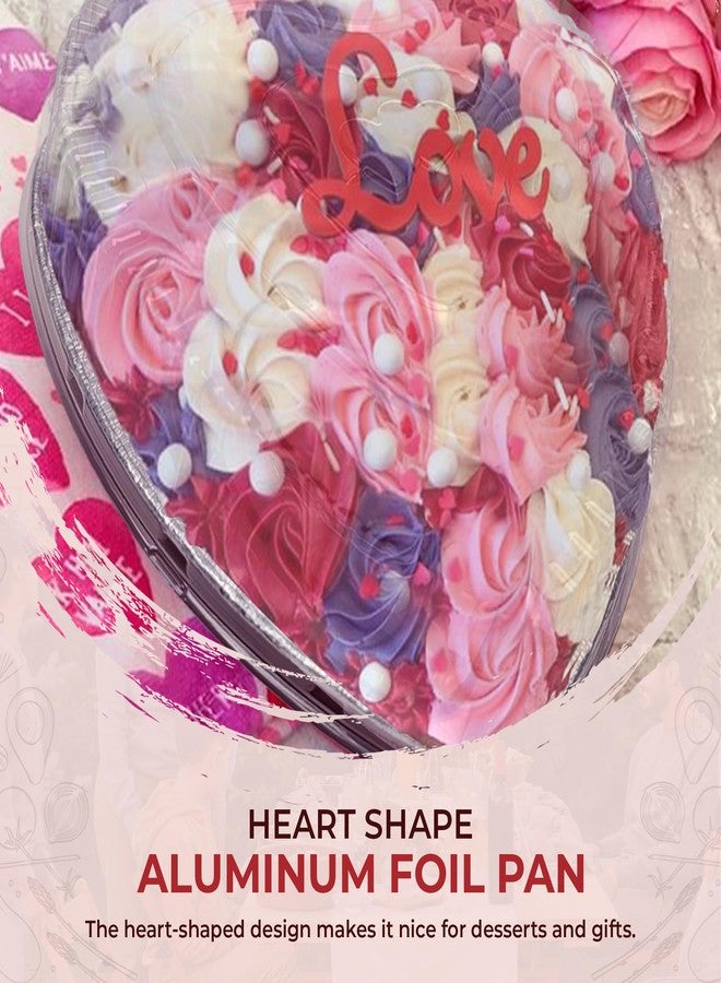 KitchenDance.com KitchenDance 8 Inch Disposable Heart Aluminum Pans With Lids - Heart Shape Aluminum Cake Pan Perfect for Cakes & Chocolates - Heart Shaped Pans With Lids for Storing, Presentation & Transport - 339P - Image 2