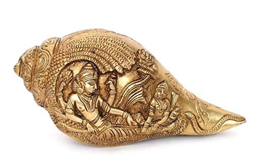 ARTVARKO Brass Lord Vishnu Laxmi and SheshNaag Carving Shankh Conch for Temple Vastu Decorative Items Sankh for Home 7.5 Inch - Image 2
