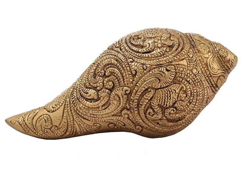 ARTVARKO Brass Lord Vishnu Laxmi and SheshNaag Carving Shankh Conch for Temple Vastu Decorative Items Sankh for Home 7.5 Inch - Image 4