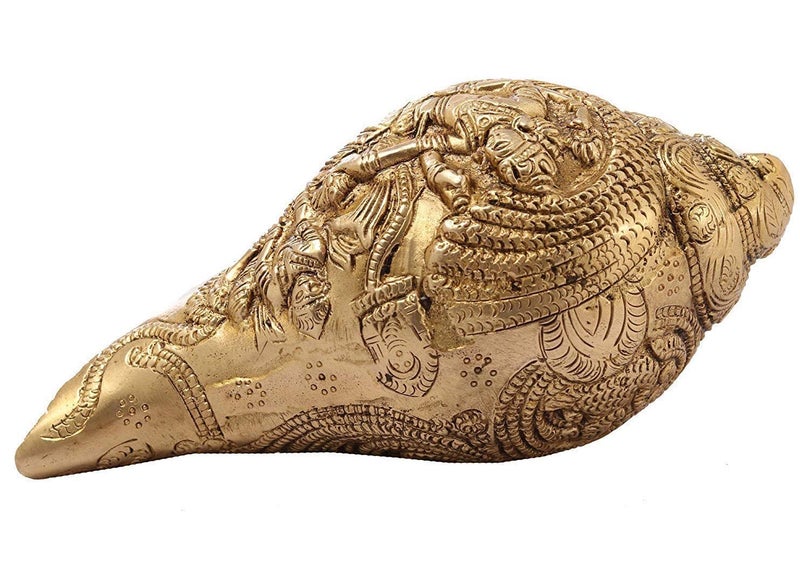 ARTVARKO Brass Lord Vishnu Laxmi and SheshNaag Carving Shankh Conch for Temple Vastu Decorative Items Sankh for Home 7.5 Inch - Image 5