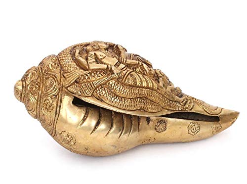 ARTVARKO Brass Lord Vishnu Laxmi and SheshNaag Carving Shankh Conch for Temple Vastu Decorative Items Sankh for Home 7.5 Inch - Image 3