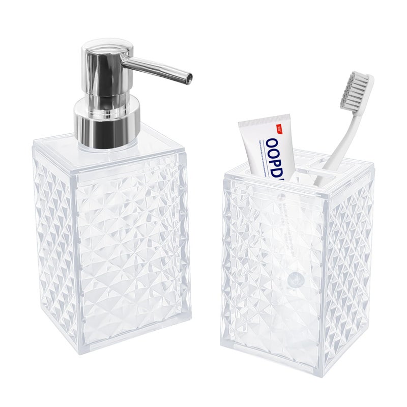 CDorigin 2PCS White Bathroom Accessories. Contain Soap Dispenser and Toothbrush Holder Set. Boho Bathroom Set for Blue Bathroom Décor - Image 1