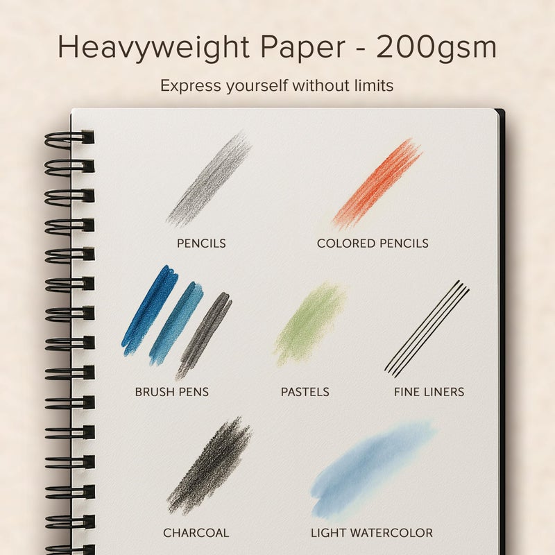 String & Space Artistâ€™s Sketchbook Hardcover â€“ 200GSM Very Thick Paper â€“ Spiral Sketch Book for Drawing and Mixed Media â€“ Sketch Pad, Art Book - 5.8 x 8.5, 40 Sheets / 80 Pages - Image 2