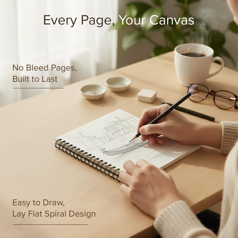 String & Space Artistâ€™s Sketchbook Hardcover â€“ 200GSM Very Thick Paper â€“ Spiral Sketch Book for Drawing and Mixed Media â€“ Sketch Pad, Art Book - 5.8 x 8.5, 40 Sheets / 80 Pages - Image 3