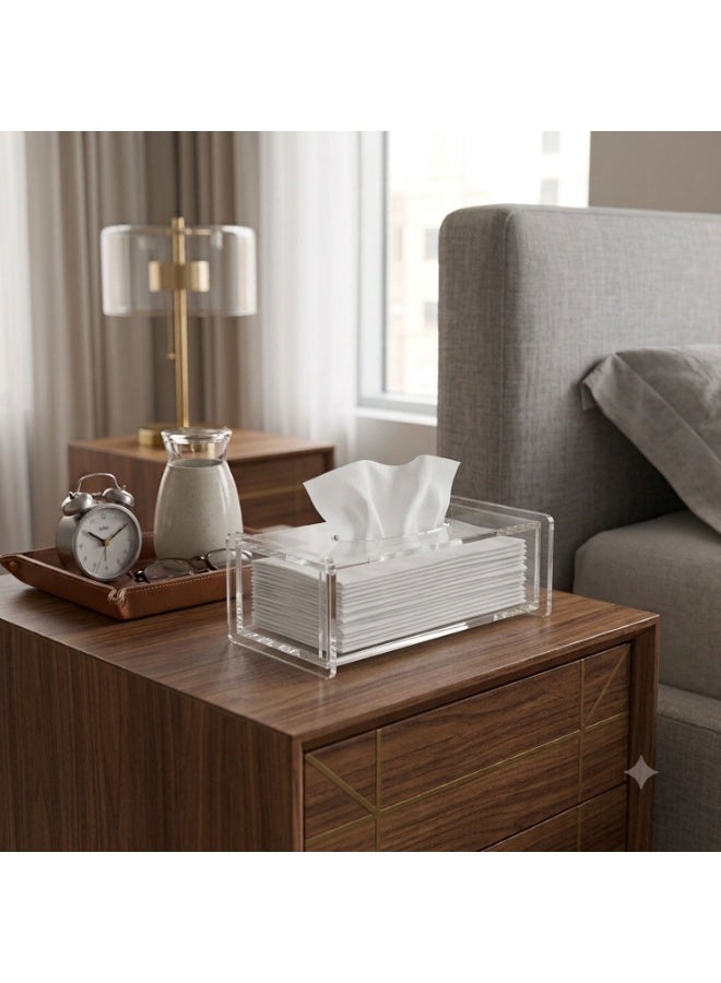 Slim Rectangular Clear Acrylic Tissue Dispenser – Minimalist Acrylic Tissue Box for Bathroom Vanity, Bedroom, or Desk – Stylish & Space Saving