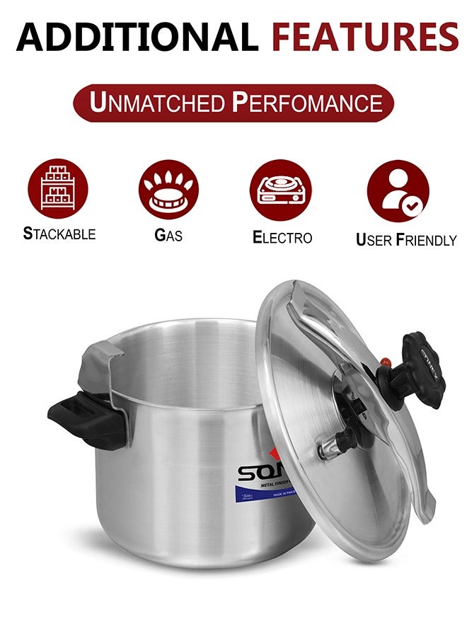 Sonex Classic 7L Pressure Cooker, Manual Pressure Cooker, Safety Valve, Kitchen Cooking Ware, Heat Resistant Side Handle, Higher Pressure and Faster Cooking, 7 Liters Capacity, Metal Finish, 24cm. - Image 5