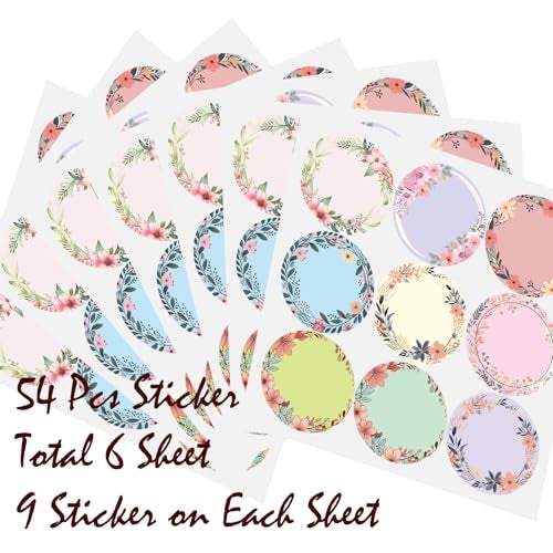 SLGIFT Floral Vinyl Stickers for Scrapbooking & Crafts | 54 Pcs Round Self-Adhesive Decorative Stickers | Waterproof Aesthetic Stickers for Journal, Planner, Gift Wrapping & DIY, DF01 - Image 5