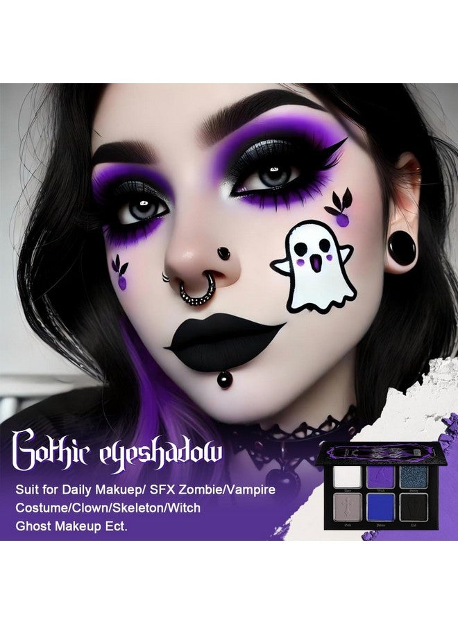 Afflano Goth Eyeshadow Palette Purple Blue, Multichrome Chrome Blue Purple Matte Black White Grey Dark Eye Shade, Gothic Halloween Makeup Eye Shadow Pallet For Costume Joker Clown Cosplay Sfx Makeup - Image 2