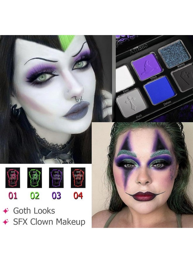 Afflano Goth Eyeshadow Palette Purple Blue, Multichrome Chrome Blue Purple Matte Black White Grey Dark Eye Shade, Gothic Halloween Makeup Eye Shadow Pallet For Costume Joker Clown Cosplay Sfx Makeup - Image 1