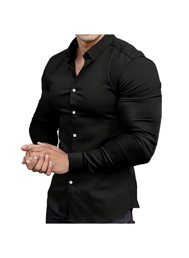 NIBEMINENT Men's Dress Shirts Long Sleeve Wrinkle Free Stretch Business Casual Wedding Button Down Shirt - Image 1