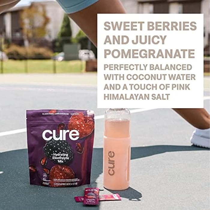 Cure Hydration | Plant-Based Electrolyte Drink Mix | No Added Sugar | FSA-HSA | Dehydration Relief Powder Made with Coconut Water | Non-GMO | Vegan | Pouch of 14 Packets - Berry Pomegranate - Image 5