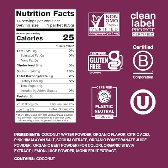 Cure Hydration | Plant-Based Electrolyte Drink Mix | No Added Sugar | FSA-HSA | Dehydration Relief Powder Made with Coconut Water | Non-GMO | Vegan | Pouch of 14 Packets - Berry Pomegranate - Image 2