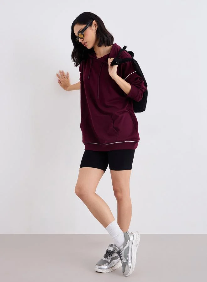 Styli Oversized Printed Hoodie with Contrast Stitch