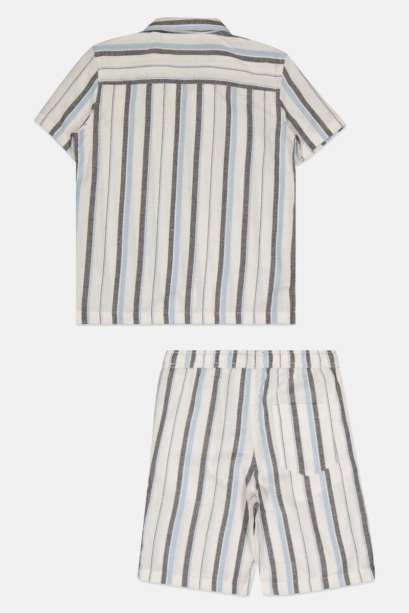 NAUTICA Kids Boy 2 Pieces Yarn Dyed Casual Shirt And Shorts Set, Multicolor - Image 3