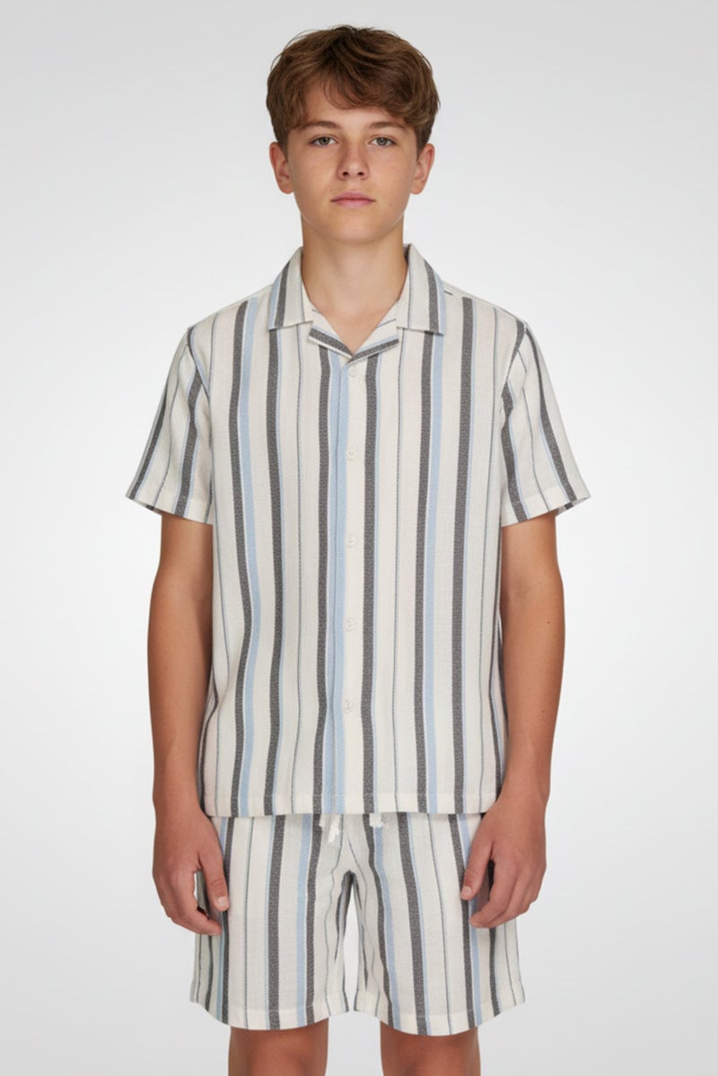 NAUTICA Kids Boy 2 Pieces Yarn Dyed Casual Shirt And Shorts Set, Multicolor - Image 1