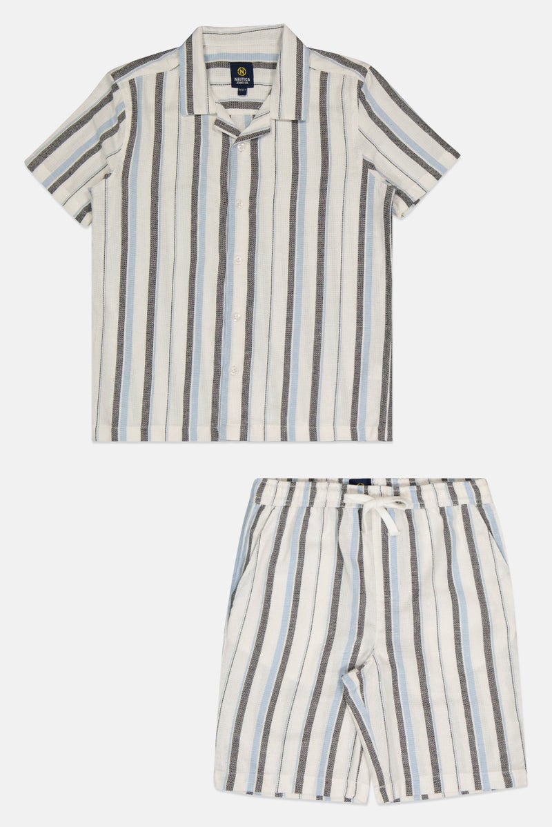 NAUTICA Kids Boy 2 Pieces Yarn Dyed Casual Shirt And Shorts Set, Multicolor - Image 2
