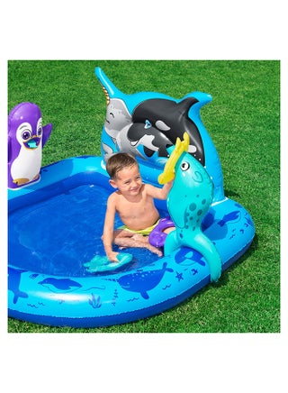 Bestway, Polar Pals Inflatable Kids Play Center with Splash Pool, Ring Toss Fish Game, EVA Fish Toys, Cute Whale Sprayer Design, Outdoor Water Activity Set, Repair Patch Included, 1.34mx1.31mx73cm - view 4