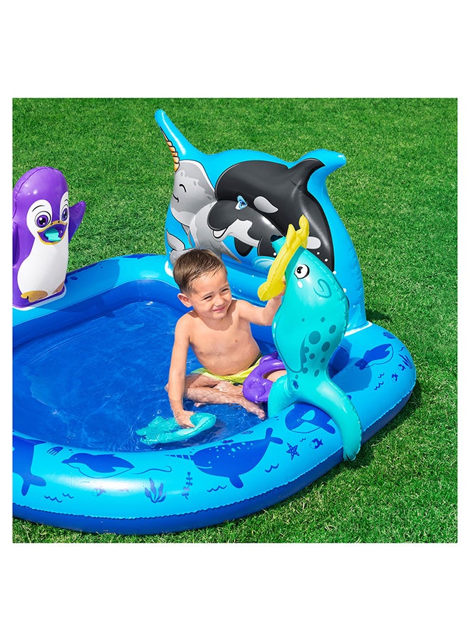 Bestway, Polar Pals Inflatable Kids Play Center with Splash Pool, Ring Toss Fish Game, EVA Fish Toys, Cute Whale Sprayer Design, Outdoor Water Activity Set, Repair Patch Included, 1.34mx1.31mx73cm - Image 4