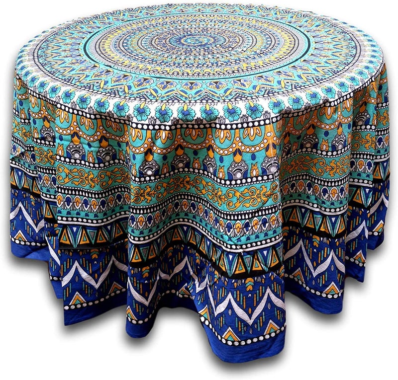India Arts Geometric Pattern Round Cotton Tablecloth 90 x 90 Multi Color