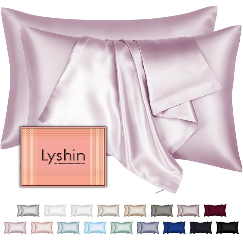 LYSHIN Mulberry Silk Pillow Cases 2 Pack Standard Size 20x26 Inches with Hidden Zipper, Ultra Smooth and Soft Breathable Cooling Silk Satin Pillowcase Set of 2, Better for Hair and Skin, Gifts for Women Men - Image 1