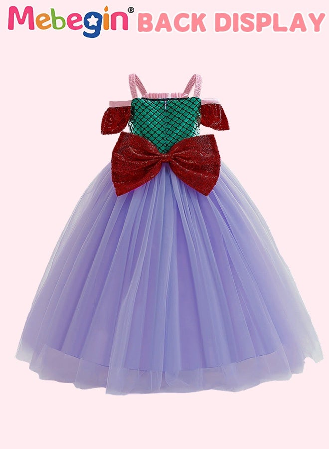 MEBEGIN Mermaid Princess Costume with Stylish Design, Off Shoulder Tull Dress, Fancy Elegant Princess Costumes for Girls, Fairy Tale Fancy Dress with Exquisite Patterns and Sequins, Suitable for Party, Birthday, Funfair, Stage Performance, Cosplay and Any Other Special Occasions - Image 4