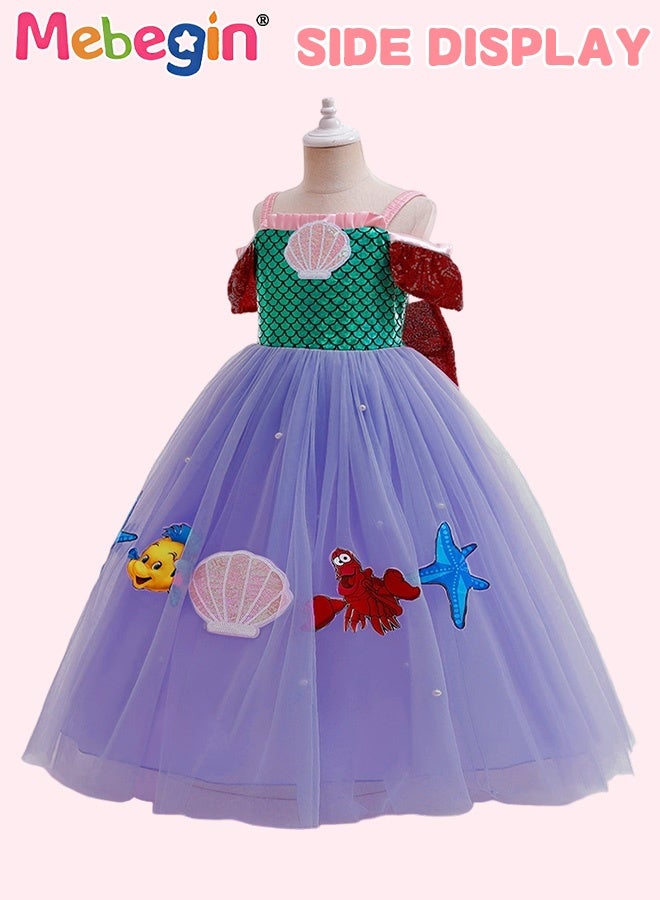 MEBEGIN Mermaid Princess Costume with Stylish Design, Off Shoulder Tull Dress, Fancy Elegant Princess Costumes for Girls, Fairy Tale Fancy Dress with Exquisite Patterns and Sequins, Suitable for Party, Birthday, Funfair, Stage Performance, Cosplay and Any Other Special Occasions - Image 3