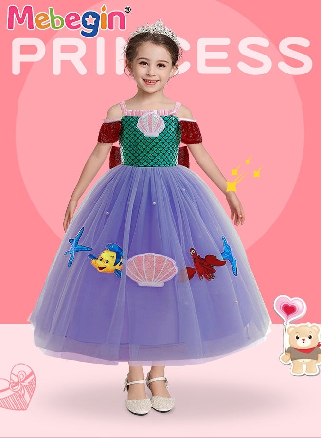 MEBEGIN Mermaid Princess Costume with Stylish Design, Off Shoulder Tull Dress, Fancy Elegant Princess Costumes for Girls, Fairy Tale Fancy Dress with Exquisite Patterns and Sequins, Suitable for Party, Birthday, Funfair, Stage Performance, Cosplay and Any Other Special Occasions - Image 2