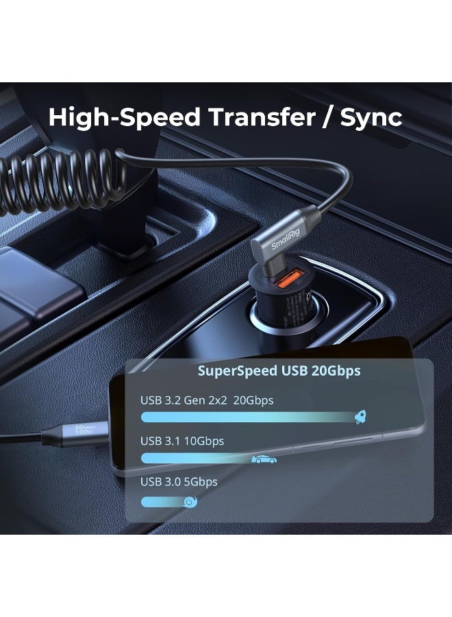 SMALLRIG USB C to USB C Coiled Data Cable (Straight to Angled), 90 Degree USB C Cable 20Gbps High Speed Data Transfer, Support PD 100W Fast Charging, for iPhone, Laptops and Cameras etc. - Image 2