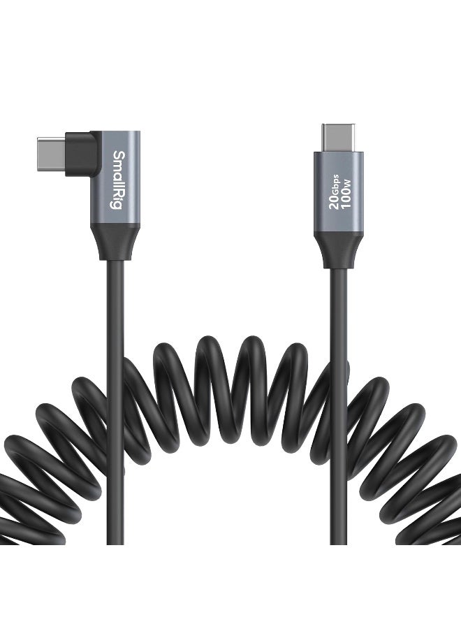 SMALLRIG USB C to USB C Coiled Data Cable (Straight to Angled), 90 Degree USB C Cable 20Gbps High Speed Data Transfer, Support PD 100W Fast Charging, for iPhone, Laptops and Cameras etc. - Image 1
