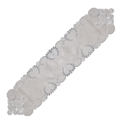 Oriental Weavers OrientalWeavers Cut Work Embroidered Linen Long Dining Table Runner for 6-Seater (16x72 inches), 6 feet Runner - Beige - Image 3