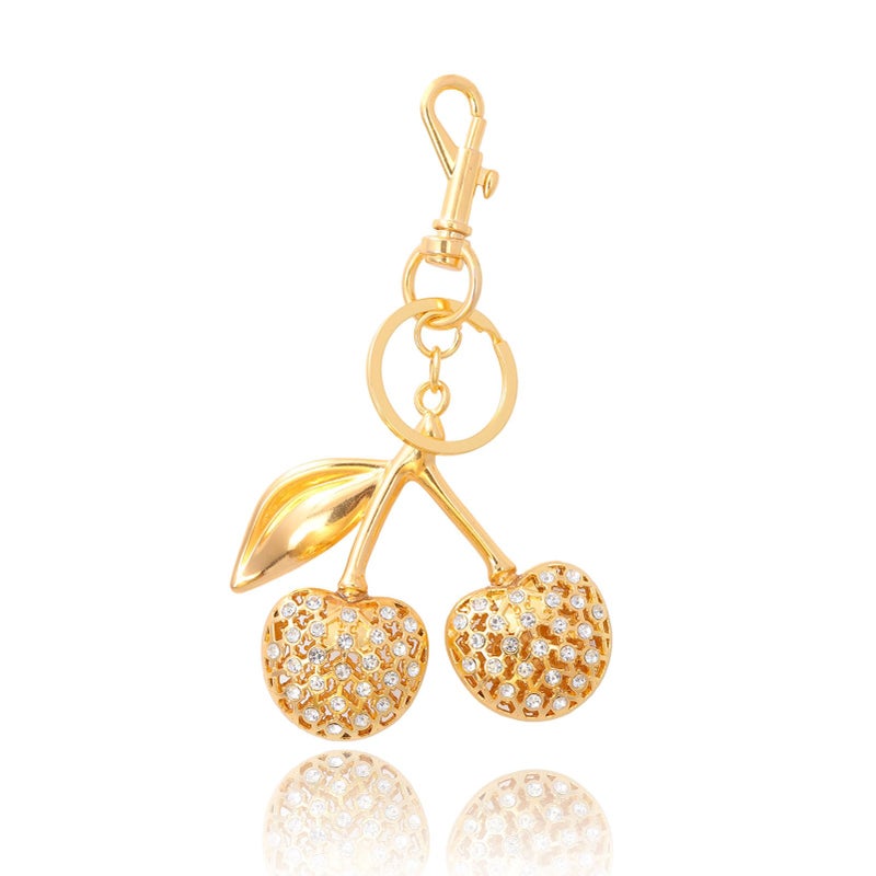 SORGERLY Gold Cherry Bag Charm Keychain - Cute Purse Handbag Fruit Accessories - Beautiful Birthday Gift for Women (Golden) - Image 1