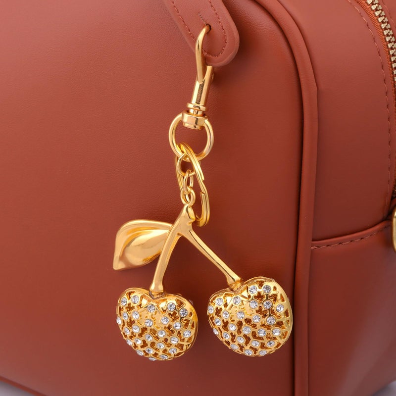 SORGERLY Gold Cherry Bag Charm Keychain - Cute Purse Handbag Fruit Accessories - Beautiful Birthday Gift for Women (Golden) - Image 3