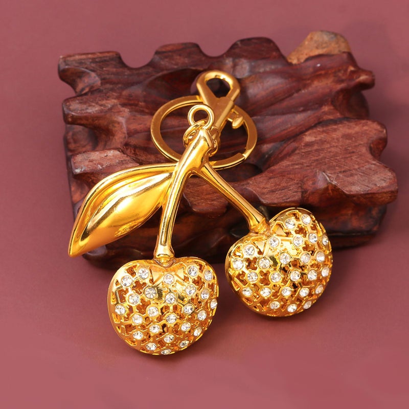 SORGERLY Gold Cherry Bag Charm Keychain - Cute Purse Handbag Fruit Accessories - Beautiful Birthday Gift for Women (Golden) - Image 4