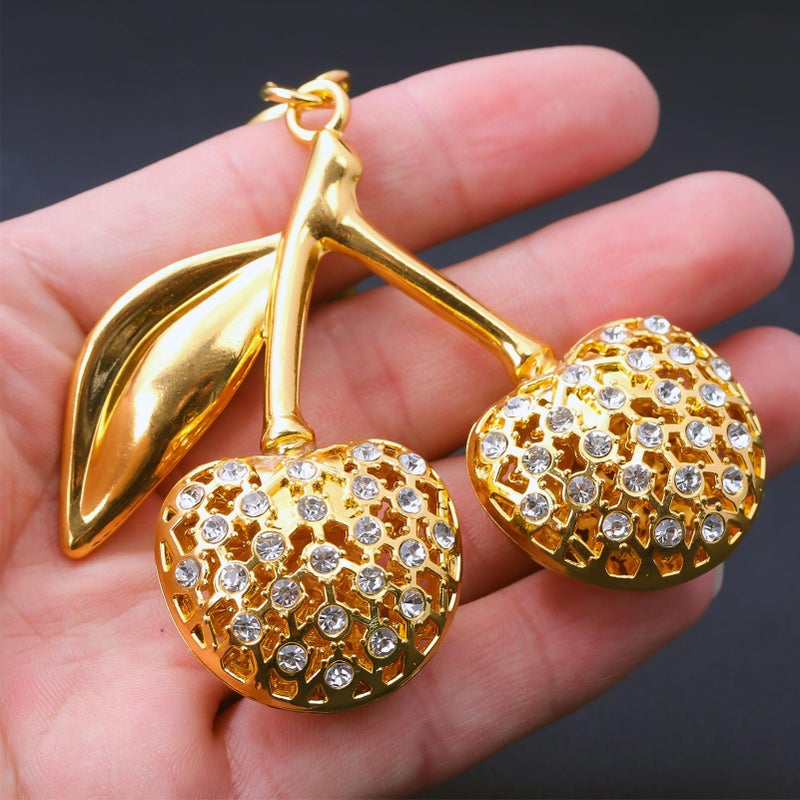 SORGERLY Gold Cherry Bag Charm Keychain - Cute Purse Handbag Fruit Accessories - Beautiful Birthday Gift for Women (Golden) - Image 2
