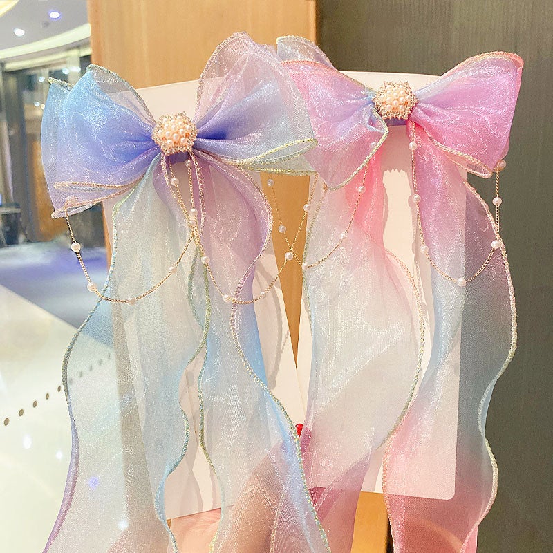 Generic Childrens Hair Band Girls Rainbow Bow Braided Hair Clip Headwear Princess Ponytail Ribbon Hairpin Girls Hair Accessories Aisha Elo 2-Piece Set (2 change belts)