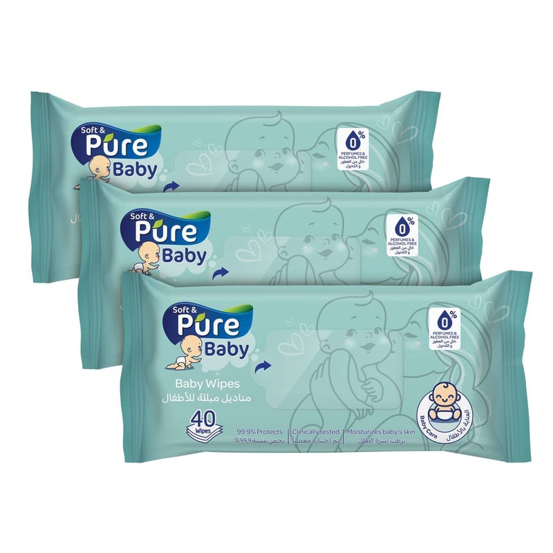 Soft & Pure Wet Wipes - Baby Sensitive Care - 40 Wipes Promo 3 Pcs