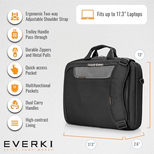 EVERKI Advance Laptop Briefcase 17.3 Inch - Business Briefcase for Men & Women, Ideal Lap Top Computer Bag for Travel, Heavy Duty Laptop Bag, Mens Lap Top Messenger Carrying Case, (EKB407NCH17) Black - Image 5