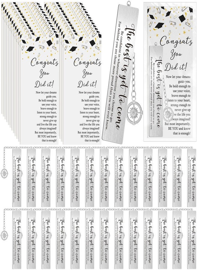Skyygemm Graduation Gift for Graduates Compass Bookmarks The Best is Yet to Come Inspirational Bookmark with Pendant Card Organza Bags Class of 2026 Party Favor(24 Sets) - Image 1