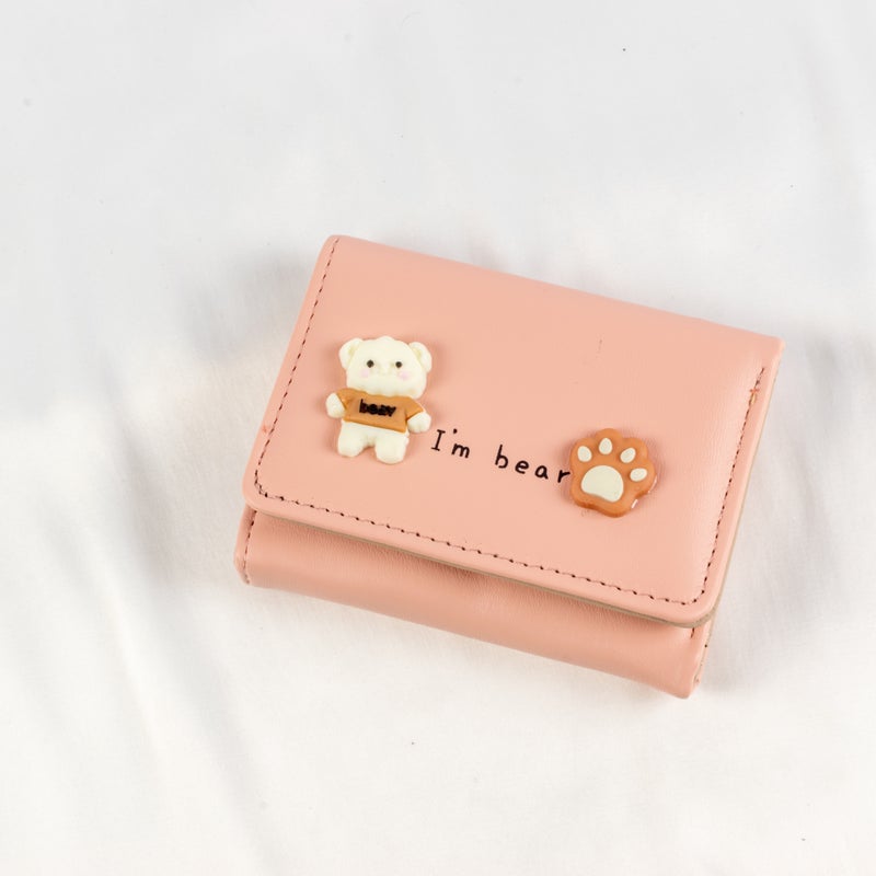 محفظة وحاملة بطاقات جلد بينك تحتوي على جيوب متعددة للنقود والبطاقات - Image 1