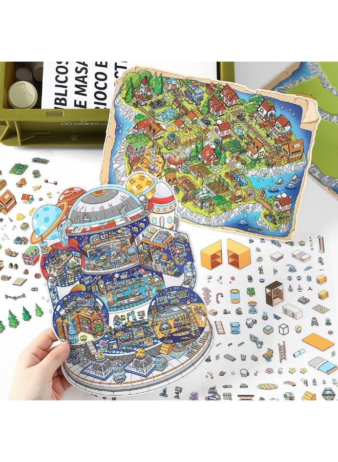  أورا سيليكت مجموعة ملصقات مشاهد غامرة بتقنية البعدين والنصف للأطفال: ملصقات شفافة قابلة لإعادة الاستخدام + لوحات خلفية ثلاثية الأبعاد | أفكار إبداعية، تدريب على التركيز وتخفيف التوتر | هدية تعليمية بدون شاشات (موضوع واحد مع ملقط) - Image 5