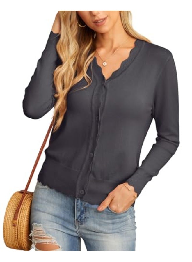 NIBEMINENT Women's Long Sleeve V-Neck Button Down Cardigan Knit Shrugs Sweater - Image 3