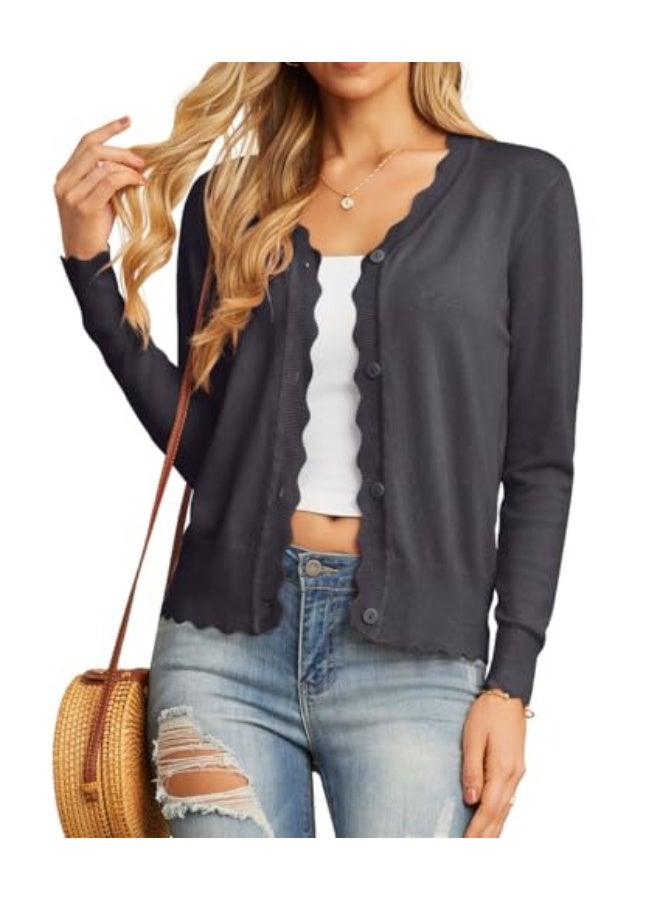 NIBEMINENT Women's Long Sleeve V-Neck Button Down Cardigan Knit Shrugs Sweater - Image 2