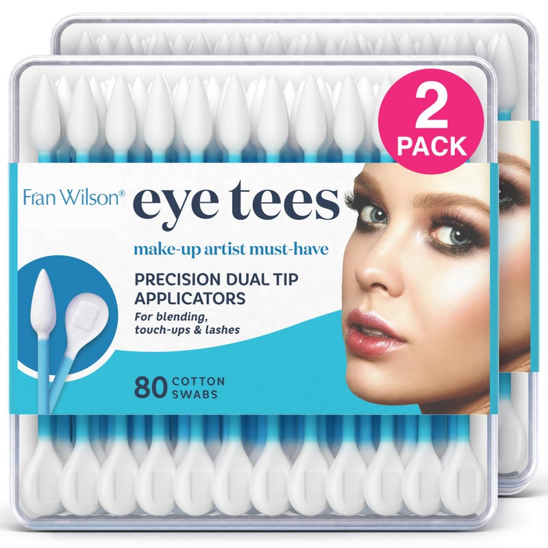 Fran Wilson EYE TEES COTTON TIPS 80 Count 2 PACK Precision Makeup Applicator Doublesided Swabs with Pointed and Rounded Ends for Perfect Blending Effective Cleaning and Precise Touchups