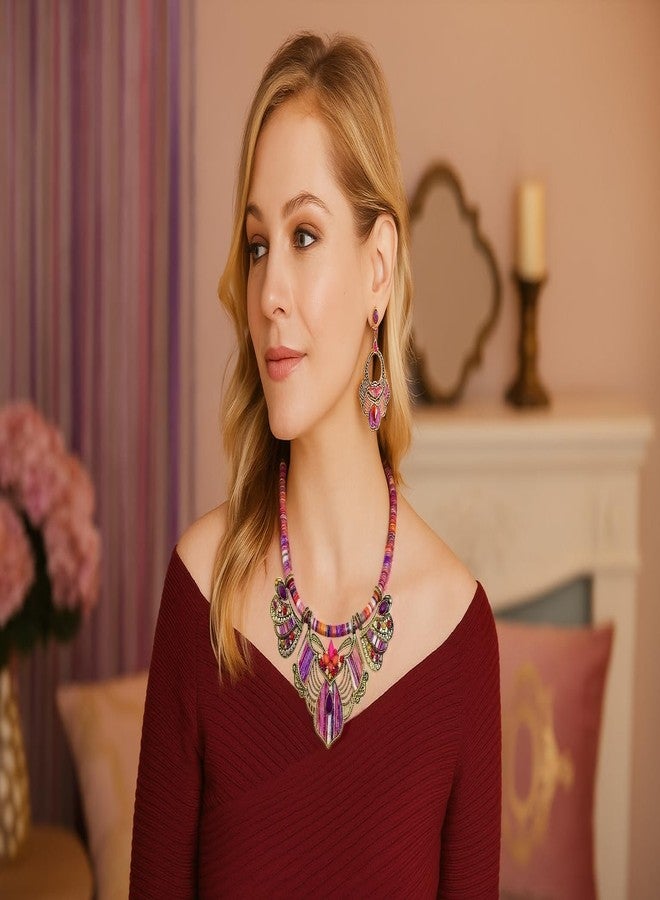 يزيلند مجموعة مجوهرات نسائية من يازيليند، تتضمن قلادة وأقراط سميكة، سلسلة بوهيمية، وقلادة قبلية، مصنوعة يدوياً، مزينة بسحر هندسي، وقلادة تشوكر. - Image 5