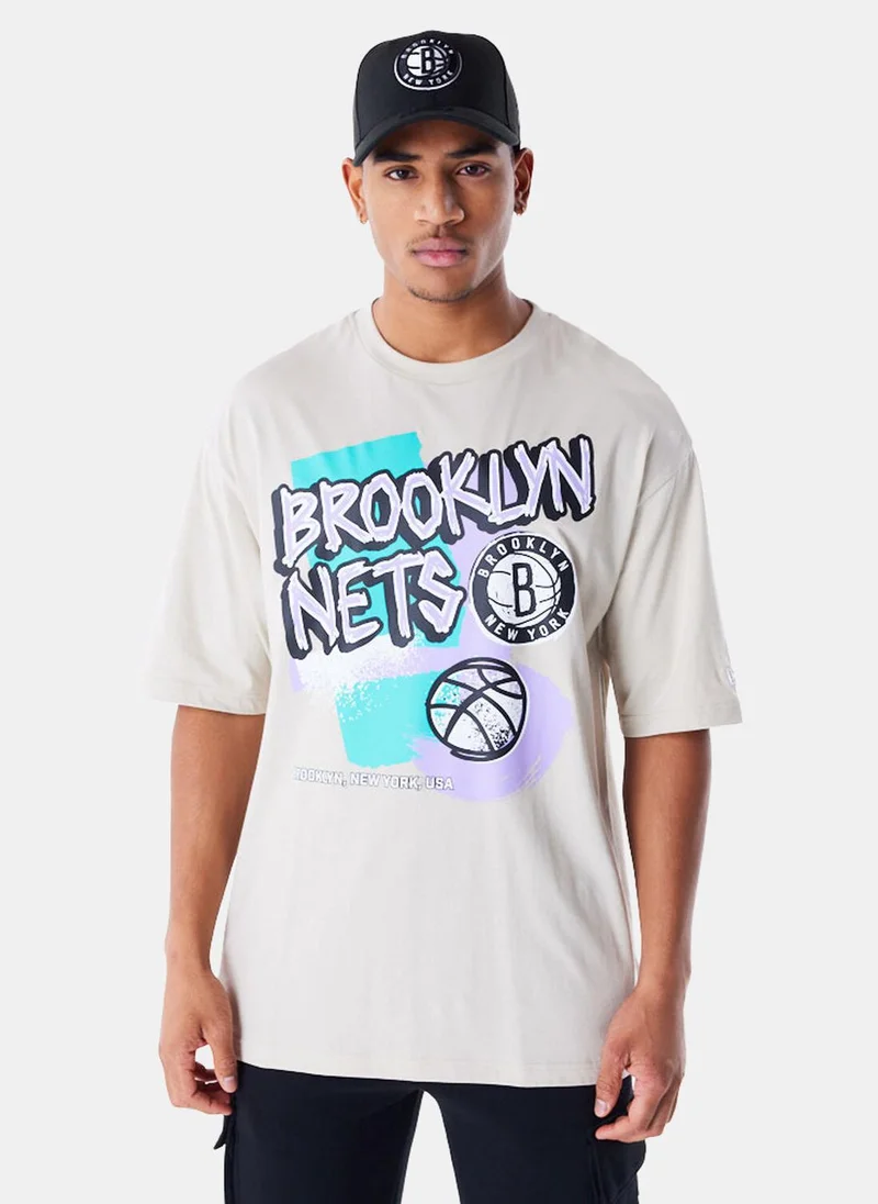 نيو ايرا Men's NBA Brooklyn Nets Retro Graphic T-Shirt