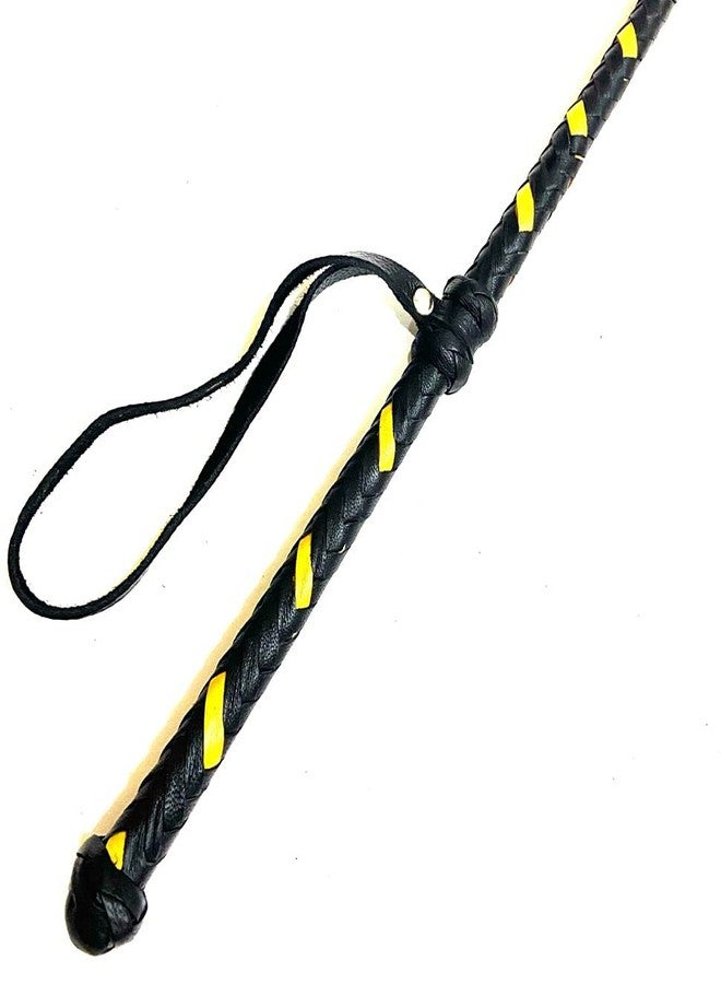 PETS TRIANGLE 27” Genuine Leather Braided Stick for Dog Training and Dog Walking Stick (Yellow) - Image 3
