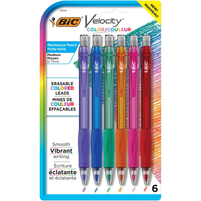BIC Velocity Colored Lead Mechanical Pencils, Assorted Colors, 6-Pack, Colored Pencils for Classrooms and School Supplies - Image 1