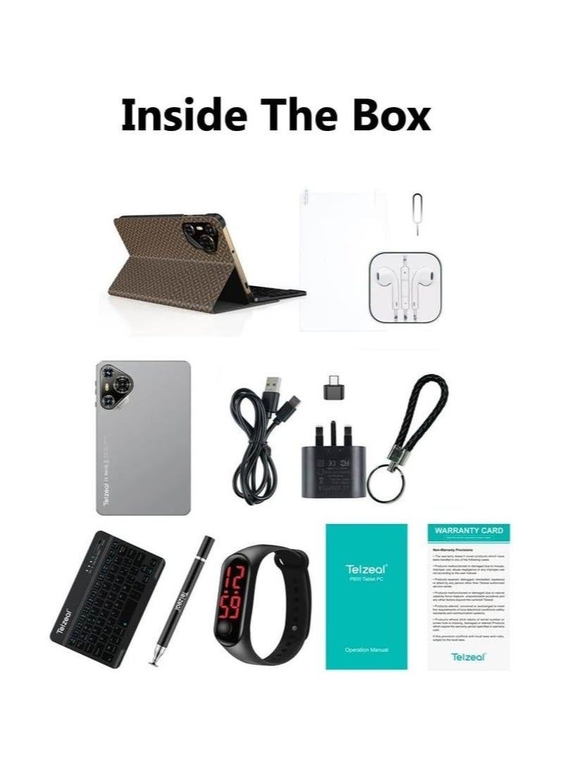 Telzeal P800 8" Android 12 Tablet, 6GB RAM, 256GB ROM, Dual SIM, 5G Wi-Fi, 5000mAh Battery, Includes Wireless Keyboard, Compact Lightweight Design – Grey - Image 2