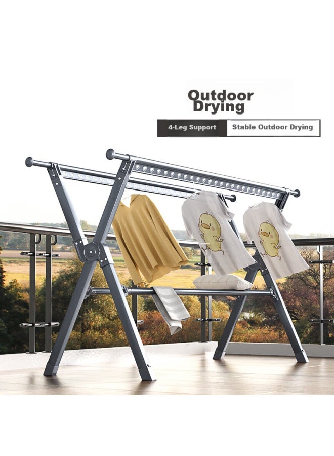 Hkg Folding Aluminum Alloy Clothes Drying Rack, Extendable Indoor Balcony Household Drying Rack For Clothes And Quilts, Clothes Hanger Stand - Image 3
