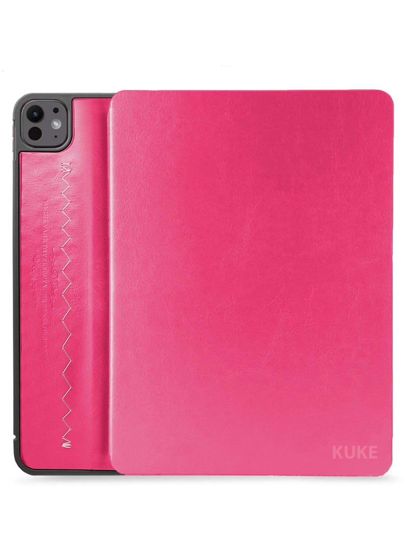 Kuke PU Leather Trifold Stand Flip Case Cover For Apple iPad Pro 13 5G 2024 (7th Generation M4) 13 Inch Pink - Image 2